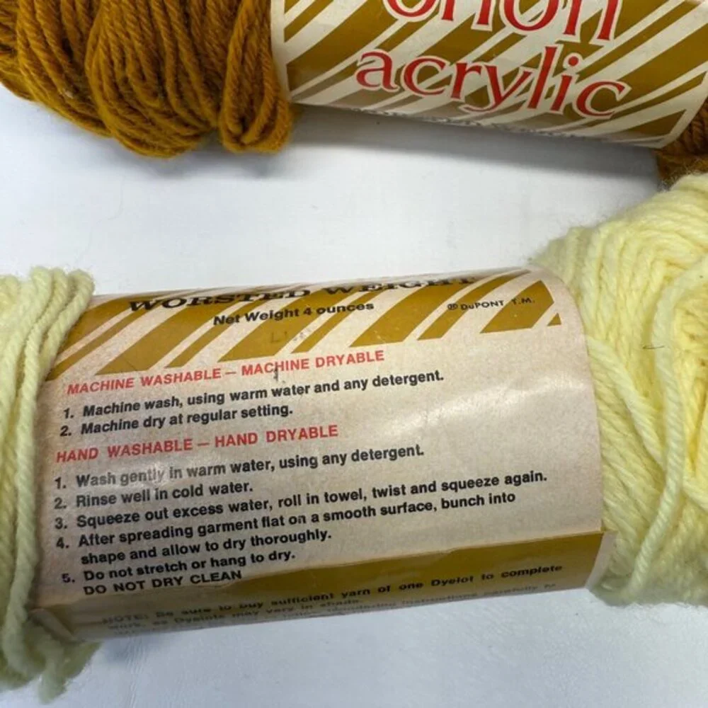 Montgomery Ward Orlon Acrylic Yarn 4-Ply Orange 54,‎ Gold 49, Med Yellow 44